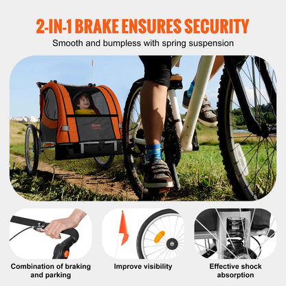 VEVOR 88/100 lbs Detský príves na bicykel Dvojsedadlový nosič premenený na kočík Skladací detský príves na bicykel pre batoľatá Deti