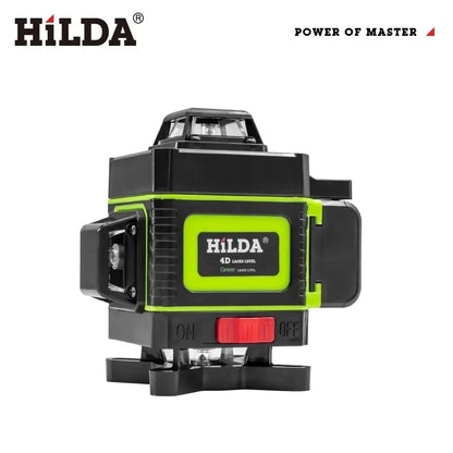 HILDA Laser Level 16 Lines 4D Level Samonivelačný 360 horizontálny a vertikálny krížový zelený laserový vodováha s obrazovkou