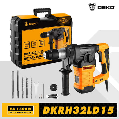 DEKO DKRH32LD15 220V multifunkčné príklepové rotačné kladivo 1500W pre drevoobrábacie náradie pre domácich majstrov, elektrické búracie kladivo, vŕtacie kladivo