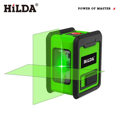 HILDA 2-riadkový laserový samonivelačný laser so zelenými lúčmi Horizontálne a Vertikálne priečne línie