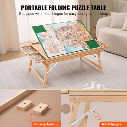 VEVOR 1500 dielny puzzle stolík so skladacími nohami, 4 zásuvkami a krytom Drevená platňa na puzzle pre dospelých Darček pre mamu