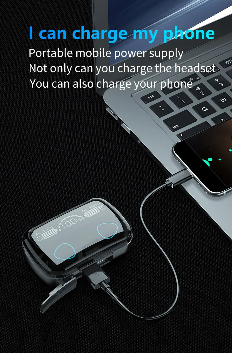 Slúchadlá Bluetooth M10 s veľkou obrazovkou v čiernej farbe, bezdrôtové slúchadlá do uší s potlačením hluku s dotykovým ovládaním a ultra dlhou batériou