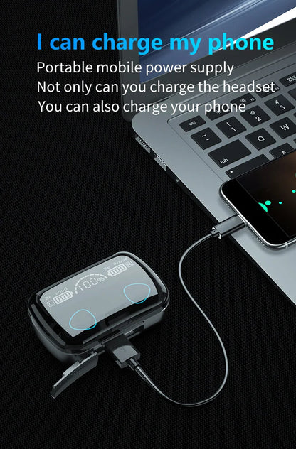 Slúchadlá Bluetooth M10 s veľkou obrazovkou v čiernej farbe, bezdrôtové slúchadlá do uší s potlačením hluku s dotykovým ovládaním a ultra dlhou batériou