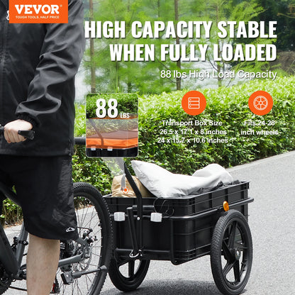 VEVOR 88 lbs Príves na nákladný bicykel Vozík na bicykel Skladací úložný priestor so 16" kolesami a bezpečnými odrazkami Vhodné pre 24" až 28" kolesá