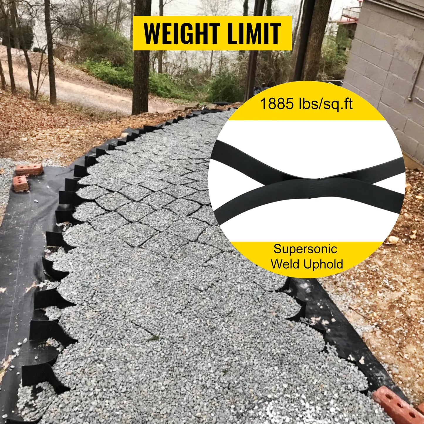 VEVOR Ground Grid Paver Geocell Grid 2 in/3 in Hrubá Geo Grid Čierna 27 x 4 stôp / 25 x 9,5 stôp HDPE Materiál na štrk Dom a záhrada