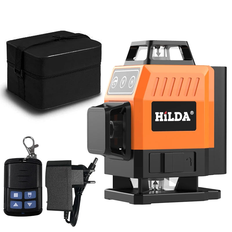 HILDA 12/16 čiarový 3/4D laserová vodováha Samonivelačná 360 horizontálna a vertikálna krížová super výkonná zelená laserová vodováha