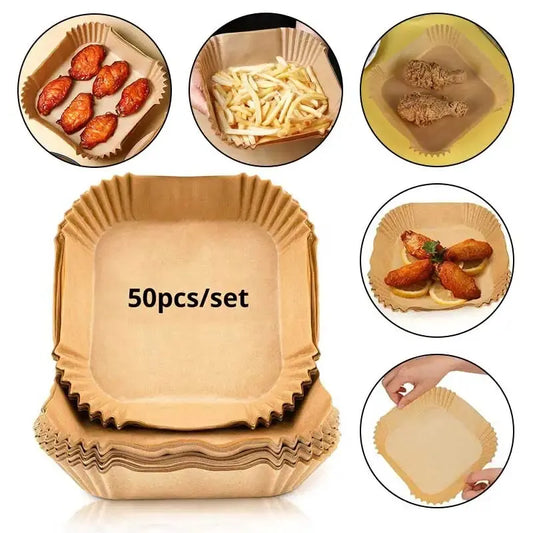 50ks/sada Vzduchová fritéza Jednorazový papier Pergamen Parný hrniec na drevnú hmotu Príslušenstvo vzduchovej fritézy Cheesecake Papier na pečenie pre vzduchovú fritézu