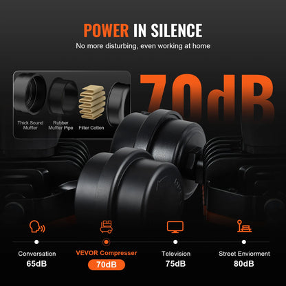 Tichý vzduchový kompresor VEVOR 900W 1450W 1800W Tiché bezolejové prenosné vzduchové čerpadlo pre domáce opravy kompresora na hustenie pneumatík