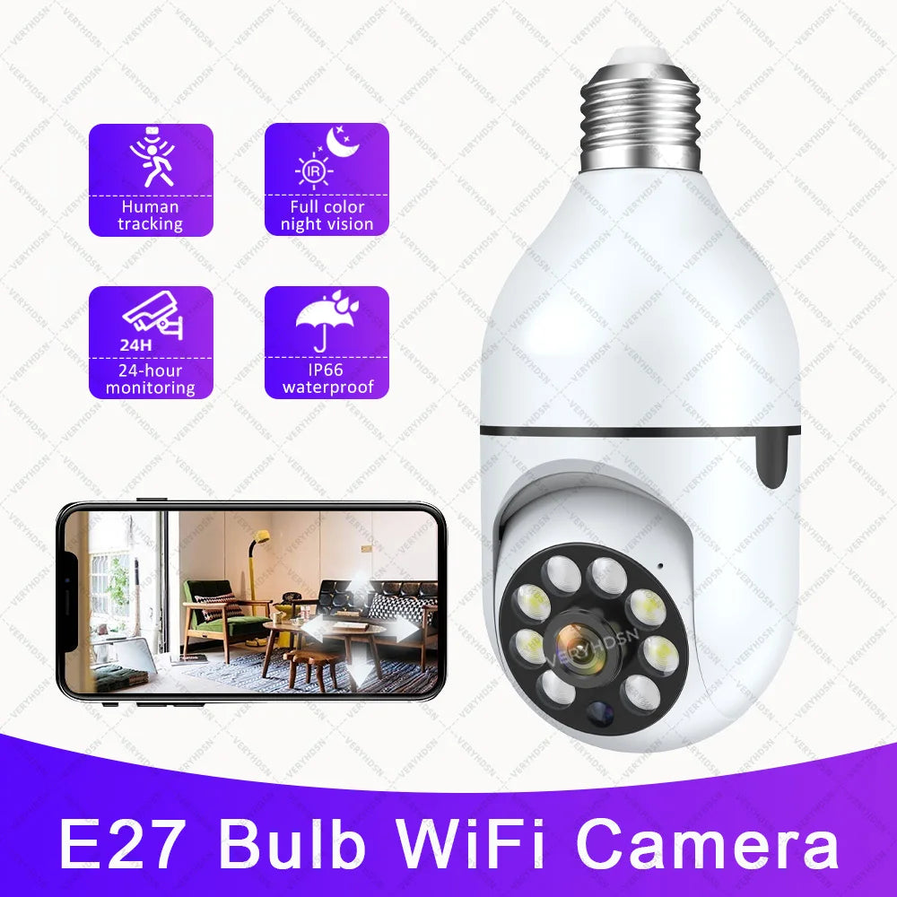 3MP WiFi IP kamera E27 žiarovka Farebné nočné videnie Vnútorné sledovacie kamery 4x digitálny zoom HD PTZ AI monitor detekcie pohybu človeka