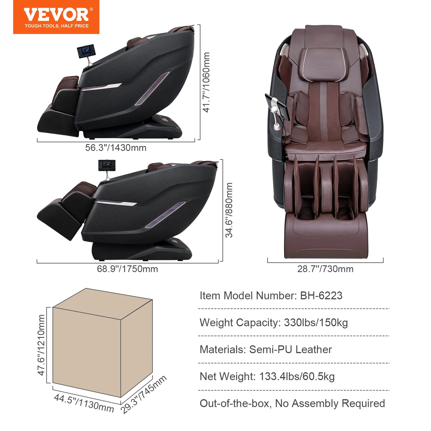 Masážne kreslo VEVOR – celotelové kreslo s nulovou gravitáciou s viacerými automatickými režimami 3D vyhrievanie Shiatsu Bluetooth reproduktor na nožičkách