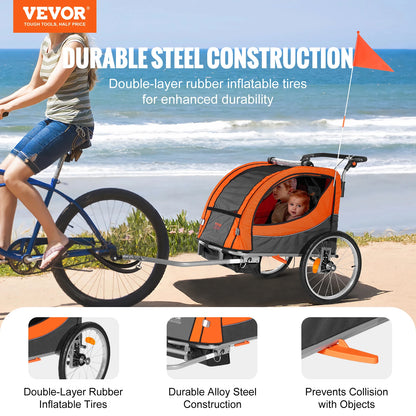 VEVOR 88/100 lbs Detský príves na bicykel Dvojsedadlový nosič premenený na kočík Skladací detský príves na bicykel pre batoľatá Deti