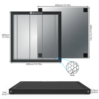 Laserový gravírovací stroj SCULPFUN S30 PRO 10 W s automatickým systémom Air-assist s voštinovým/valcovým gravírovacím strojom, plocha 410 x 400 mm