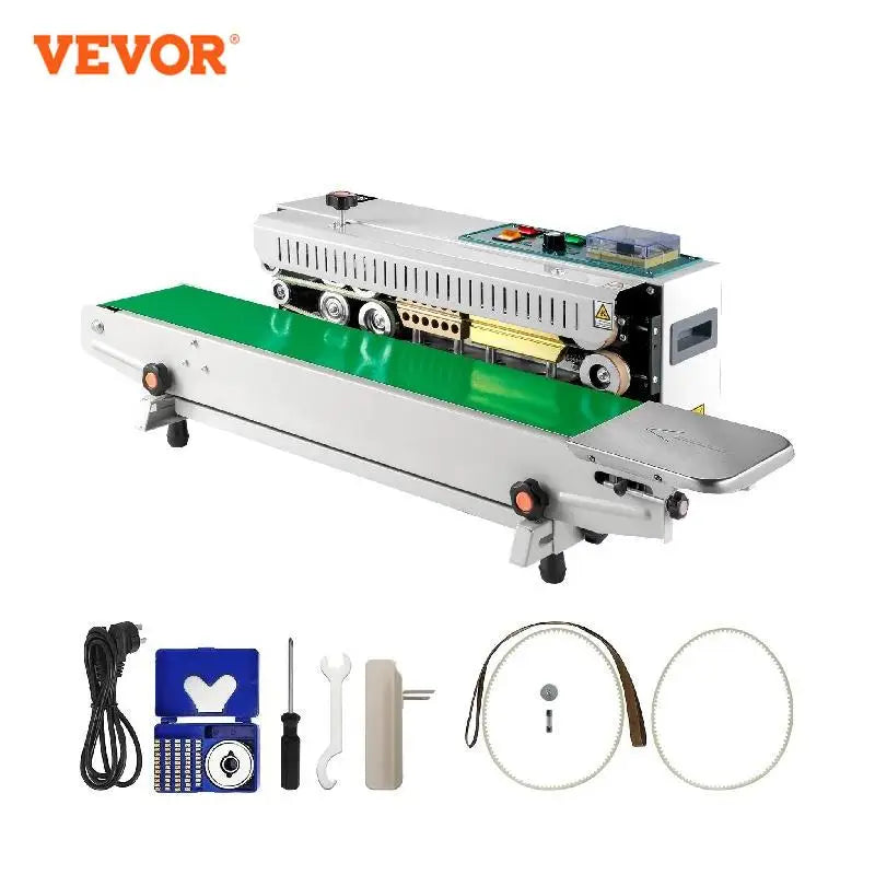 VEVOR FR-900 Automatický horizontálny kontinuálny stroj na utesňovanie pásov plastových vreciek Utesňovač s reguláciou teploty na balenie produktov