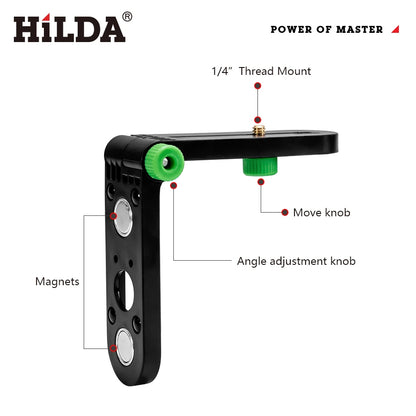 Nástenný držiak mini laserovej vodováhy HILDA nastaviteľný o 180° pre 1/4" závitové laserové vodováhy Držiak na stenu so silným magnetom