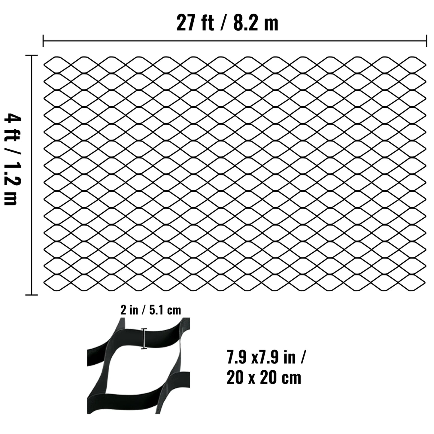 VEVOR Ground Grid Paver Geocell Grid 2 in/3 in Hrubá Geo Grid Čierna 27 x 4 stôp / 25 x 9,5 stôp HDPE Materiál na štrk Dom a záhrada