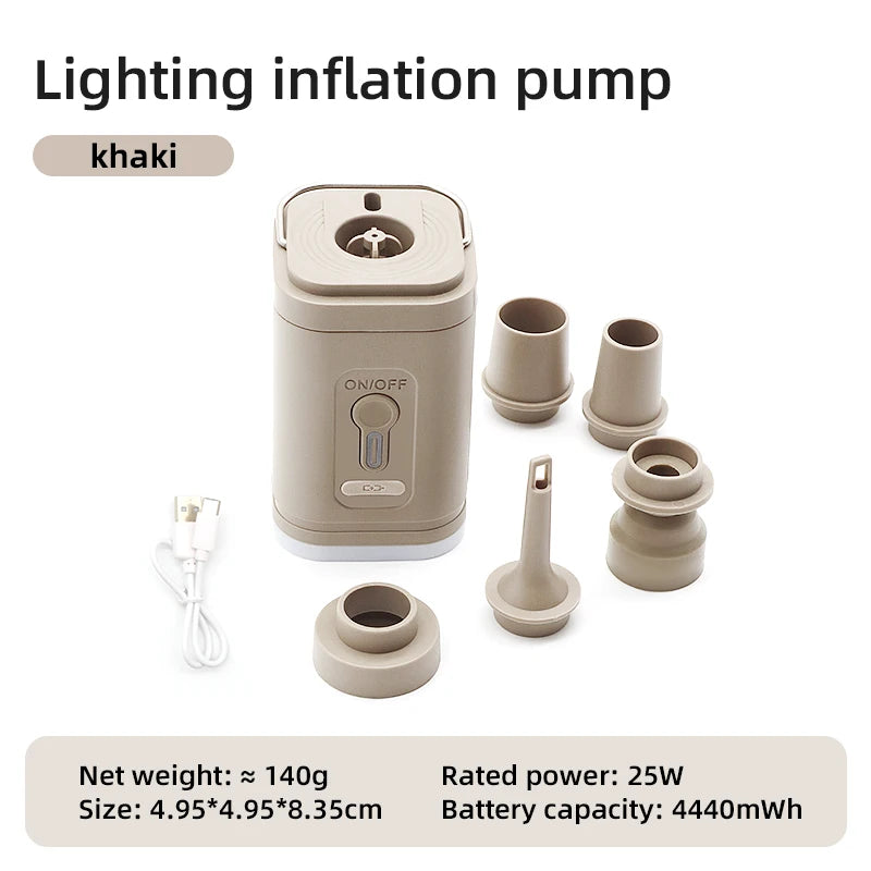 Elektrická vzduchová pumpa 3 v 1 so svetlami Mini bezdrôtový vzduchový kompresor USB nabíjacie nafukovacie/deflovacie pumpy pre outdoorové kempovanie
