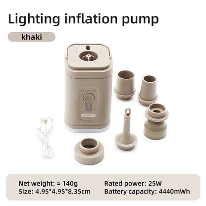 Elektrická vzduchová pumpa 3 v 1 so svetlami Mini bezdrôtový vzduchový kompresor USB nabíjacie nafukovacie/deflovacie pumpy pre outdoorové kempovanie
