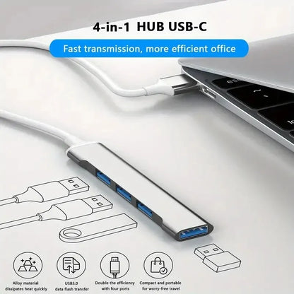 Zvýšte svoju produktivitu s týmto rozbočovačom USB C 4 v 1 – kompatibilný s MacBook, Mac Pro, Mac Mini, IMac, Surface Pro, XPS, PC, Fla