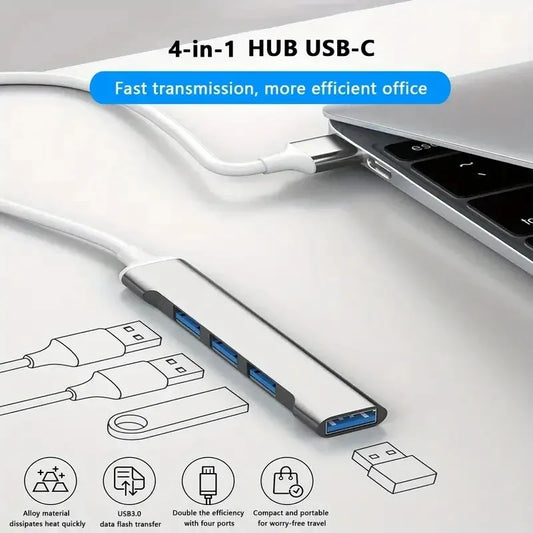 Zvýšte svoju produktivitu s týmto rozbočovačom USB C 4 v 1 – kompatibilný s MacBook, Mac Pro, Mac Mini, IMac, Surface Pro, XPS, PC, Fla
