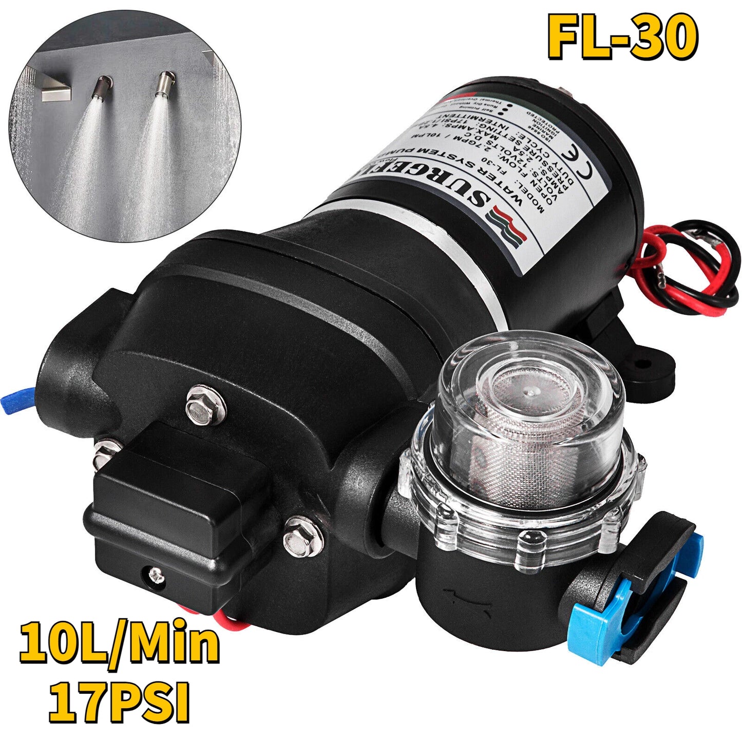 VEVOR 12V membránové vodné čerpadlo 10 l/min 17 PSI 17 l/min 40 psi vysokotlakové automatické samonasávacie čerpadlo s posilňovačom hmly do auta