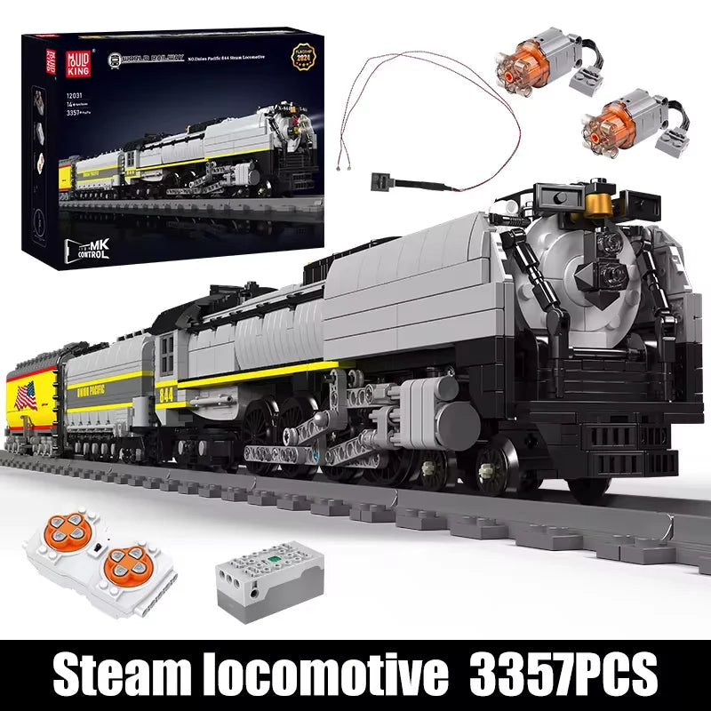 Mold King 12031 technický stavebný blok auta Diaľkové ovládanie Union Pacific 844 zostava modelu parnej lokomotívy Vlak Hračky z tehál
