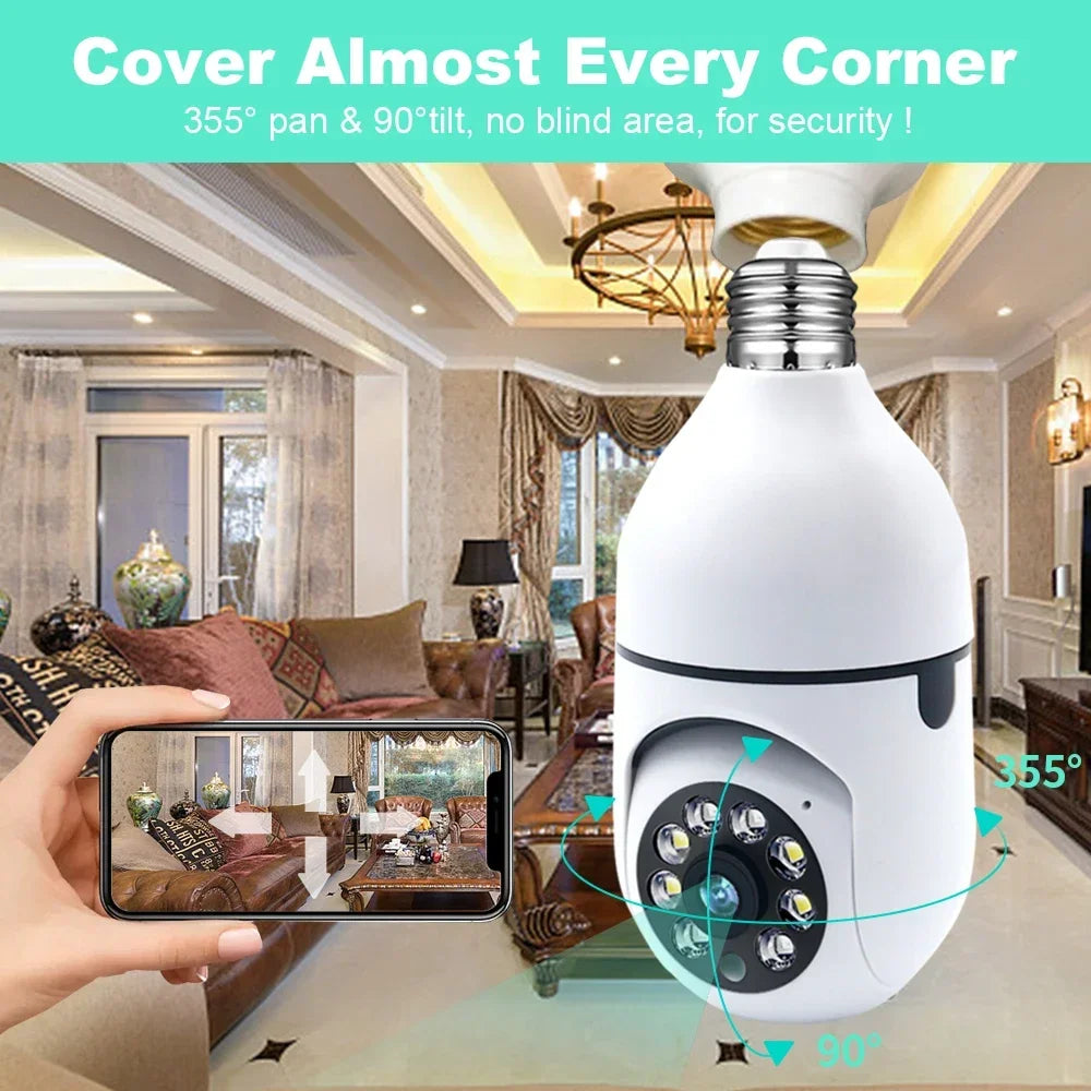 3MP WiFi IP kamera E27 žiarovka Farebné nočné videnie Vnútorné sledovacie kamery 4x digitálny zoom HD PTZ AI monitor detekcie pohybu človeka
