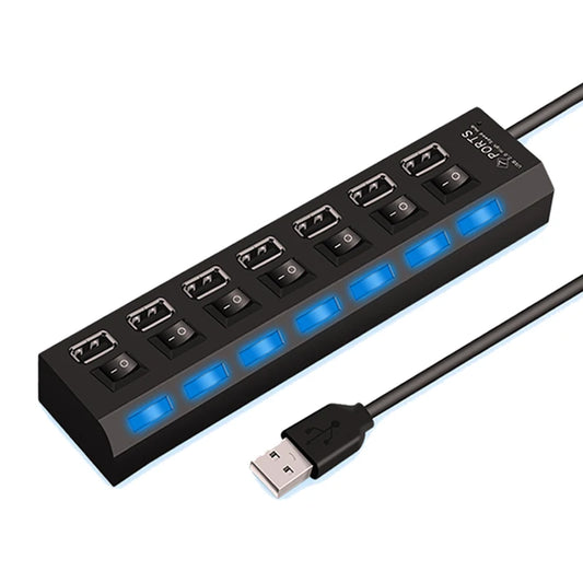 Vysokorýchlostný 4/7 portový USB HUB 2.0 Adaptér Expander Viacnásobný USB rozbočovač Viacnásobný rozširovač s LED prepínačom lampy pre PC Laptop