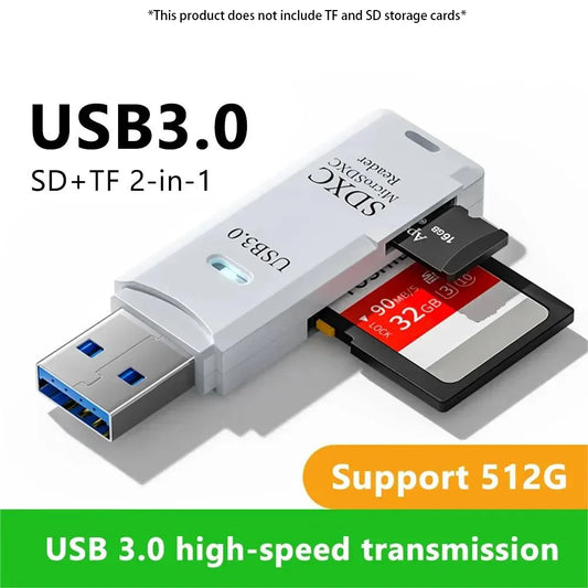 Multifunkčná vysokorýchlostná čítačka kariet 2 v 1 USB 3.0/2.0 Podporuje počítač TF+SD, fotoaparát tabletu, laptop, montáž do auta