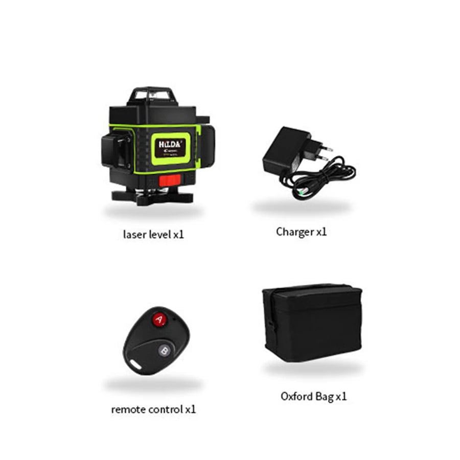HILDA Laser Level 16 Lines 4D Level Samonivelačný 360 horizontálny a vertikálny krížový zelený laserový vodováha s obrazovkou
