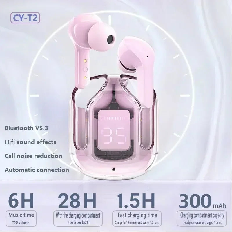 Bezdrôtová náhlavná súprava Bluetooth T2 tws Transparentné slúchadlá ENC LED Power Digital Display Stereo Sound Slúchadlá pre všetky smartfóny