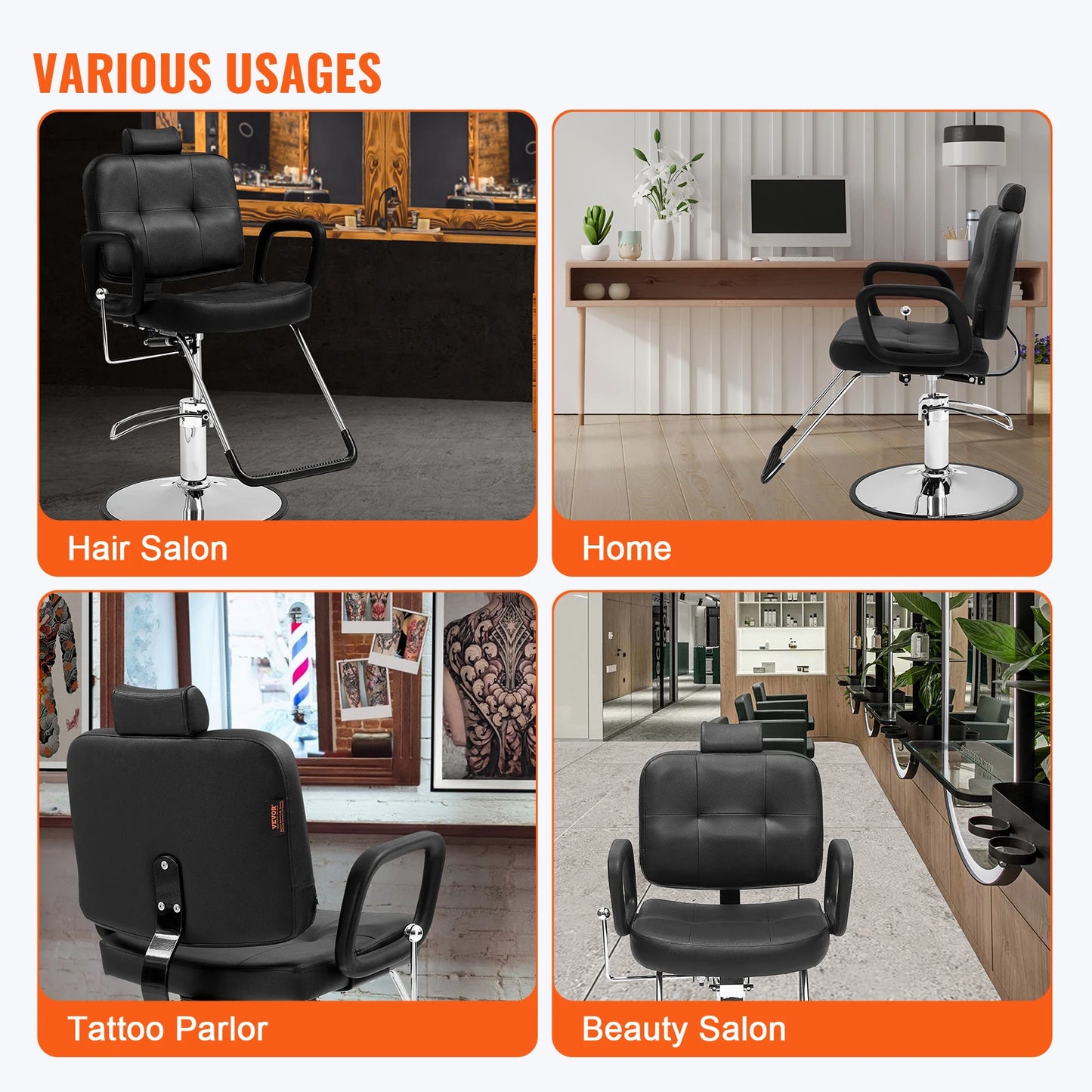 VEVOR Salon Chair Max. nosnosť 330 libier Čierne 360° otočné holičské kreslo s opierkou na nohy pre šampón Beauty Spa
