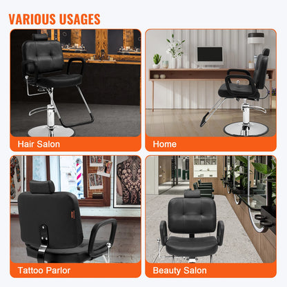 VEVOR Salon Chair Max. nosnosť 330 libier Čierne 360° otočné holičské kreslo s opierkou na nohy pre šampón Beauty Spa