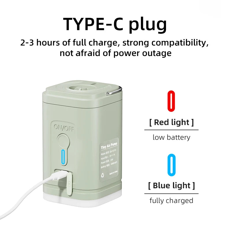 Elektrická vzduchová pumpa 3 v 1 so svetlami Mini bezdrôtový vzduchový kompresor USB nabíjacie nafukovacie/deflovacie pumpy pre outdoorové kempovanie