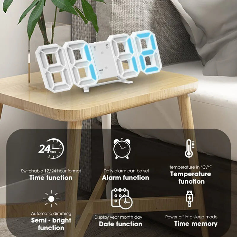 3D LED digitálny budík nástenné hodiny, stolný budík, čas/dátum/teplota pre domácnosť/kuchyňu/kanceláriu