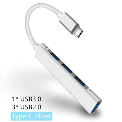 Rozbočovač Multifunkčný Rozbočovač s jedným ťahaním Štyri HUB Hliníková zliatina Dokovacia stanica pre laptop Rozbočovač USB 3.0 Typec Multiinterface TV Mobilný telefón
