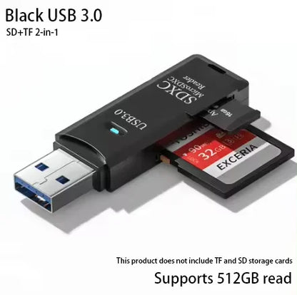 Multifunkčná vysokorýchlostná čítačka kariet 2 v 1 USB 3.0/2.0 Podporuje počítač TF+SD, fotoaparát tabletu, laptop, montáž do auta