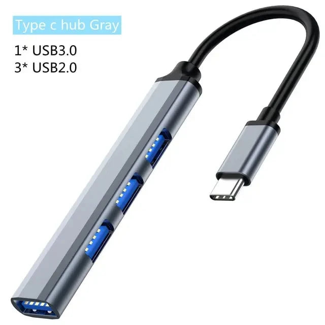Rozbočovač Multifunkčný Rozbočovač s jedným ťahaním Štyri HUB Hliníková zliatina Dokovacia stanica pre laptop Rozbočovač USB 3.0 Typec Multiinterface TV Mobilný telefón