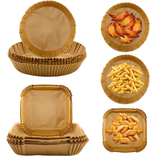 50/100 ks Vzduchová fritéza Jednorazový papier Okrúhla/Štvorcová/Obdĺžniková vložka Nelepivá Špeciálne okrúhle papiere na pečenie Kuchynské príslušenstvo