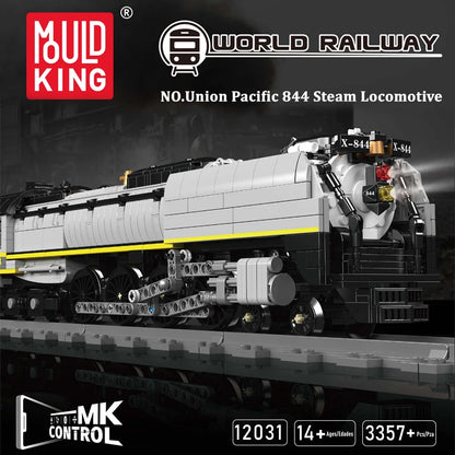 Mold King 12031 technický stavebný blok auta Diaľkové ovládanie Union Pacific 844 zostava modelu parnej lokomotívy Vlak Hračky z tehál