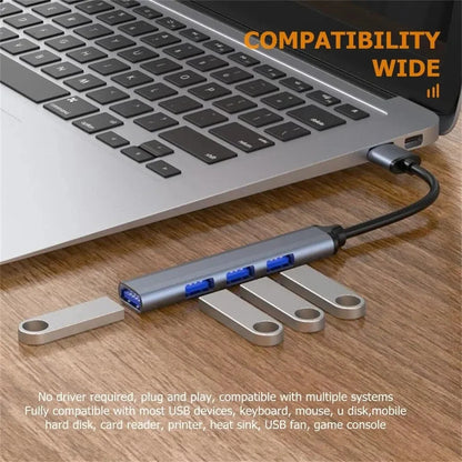 Rozbočovač Multifunkčný Rozbočovač s jedným ťahaním Štyri HUB Hliníková zliatina Dokovacia stanica pre laptop Rozbočovač USB 3.0 Typec Multiinterface TV Mobilný telefón