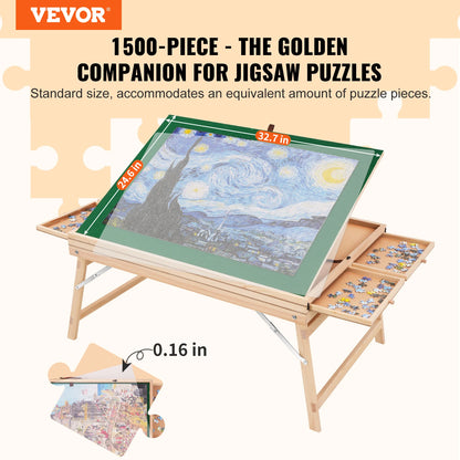 VEVOR 1500 dielny puzzle stolík so skladacími nohami, 4 zásuvkami a krytom Drevená platňa na puzzle pre dospelých Darček pre mamu