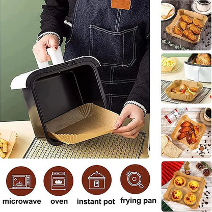 50ks/sada Jednorazová papierová vložka do fritézy 23 cm Vodotesná vzduchová fritéza odolná voči oleju Jednorazové podnosy na papier na pečenie Papier na pečenie