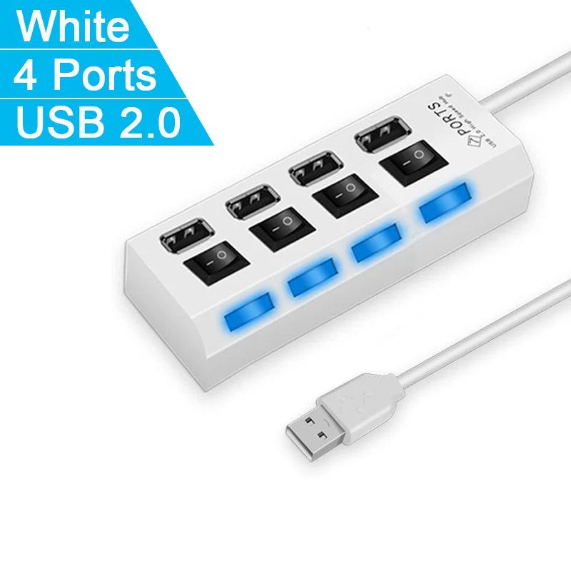 Vysokorýchlostný 4/7 portový USB HUB 2.0 Adaptér Expander Viacnásobný USB rozbočovač Viacnásobný rozširovač s LED prepínačom lampy pre PC Laptop