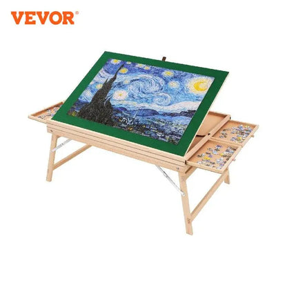 VEVOR 1500 dielny puzzle stolík so skladacími nohami, 4 zásuvkami a krytom Drevená platňa na puzzle pre dospelých Darček pre mamu