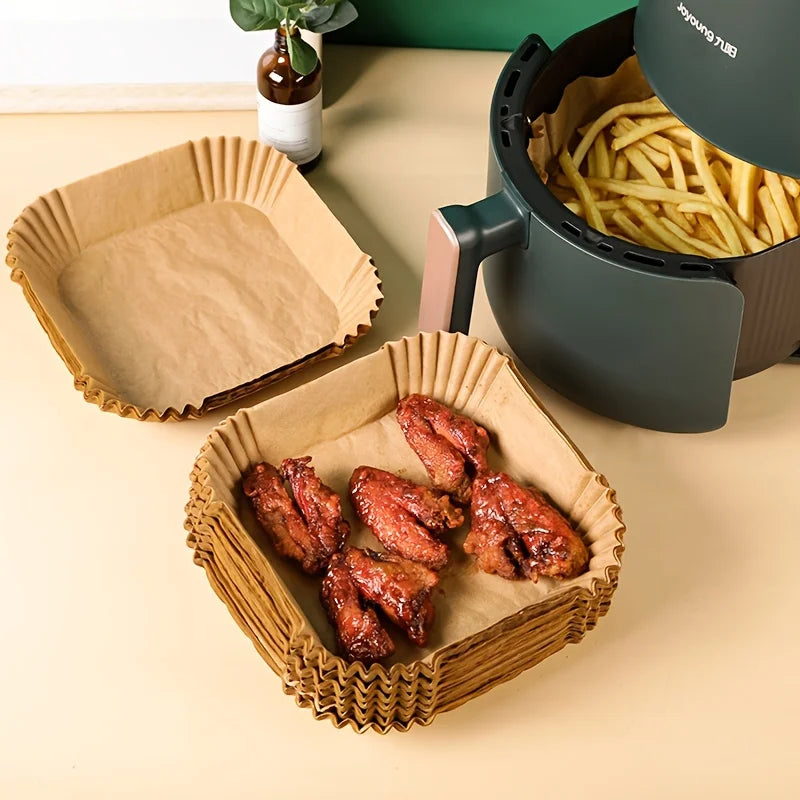 50/100 ks Špeciálny papier pre vzduchovú fritézu Papier na silikónový olej Papier na absorbovanie oleja Špeciálna papierová podložka na papierový tanier pre domácnosť