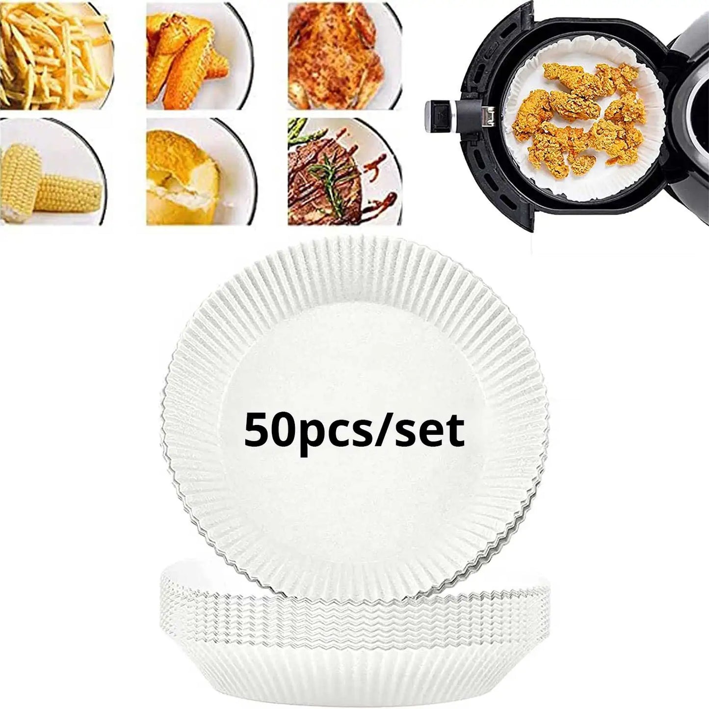 50ks/sada Jednorazová papierová vložka do fritézy 23 cm Vodotesná vzduchová fritéza odolná voči oleju Jednorazové podnosy na papier na pečenie Papier na pečenie