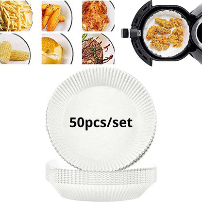 50ks/sada Jednorazová papierová vložka do fritézy 23 cm Vodotesná vzduchová fritéza odolná voči oleju Jednorazové podnosy na papier na pečenie Papier na pečenie