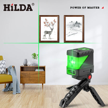 HILDA 2-riadkový laserový samonivelačný laser so zelenými lúčmi Horizontálne a Vertikálne priečne línie