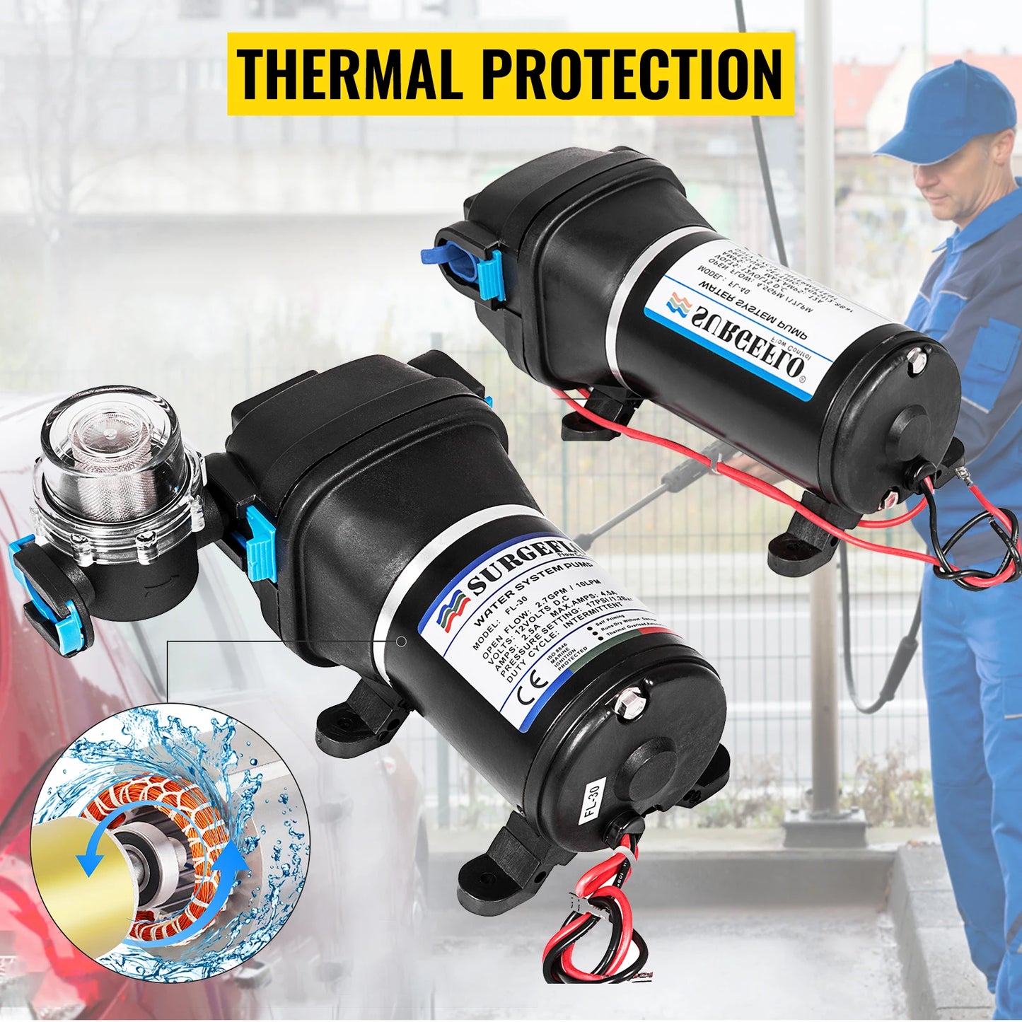 VEVOR 12V membránové vodné čerpadlo 10 l/min 17 PSI 17 l/min 40 psi vysokotlakové automatické samonasávacie čerpadlo s posilňovačom hmly do auta