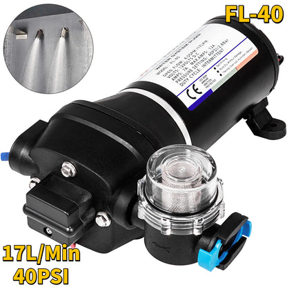 VEVOR 12V membránové vodné čerpadlo 10 l/min 17 PSI 17 l/min 40 psi vysokotlakové automatické samonasávacie čerpadlo s posilňovačom hmly do auta